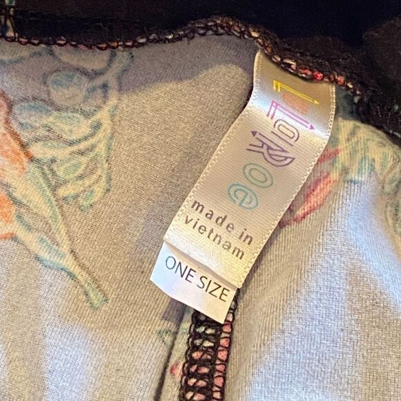 1237 LuLaRoe Leggings Size OS Brown Orange Fluffy Floral Print New - Picture 3 of 5